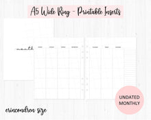 Load image into Gallery viewer, Undated Monthly / A5 Wide Rings / Printable Inserts