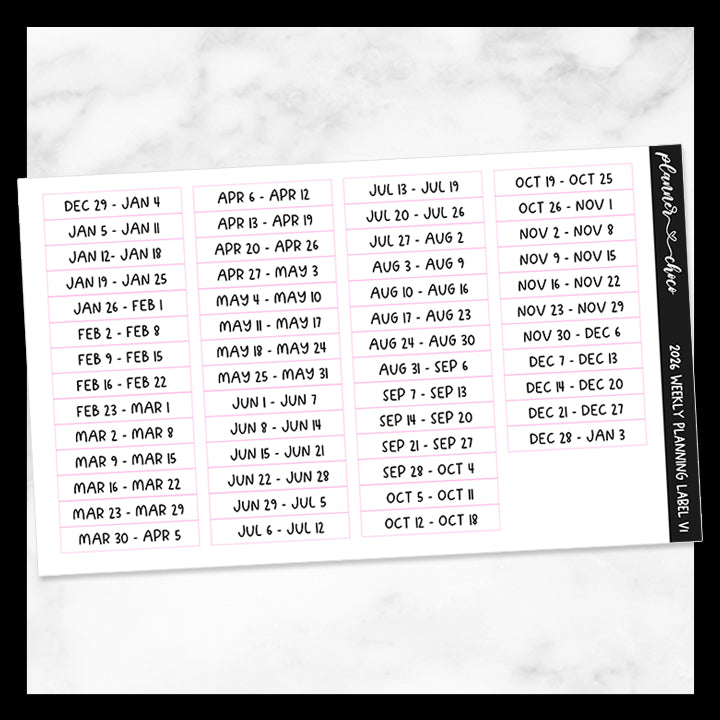 2026 Weekly Planning Labels