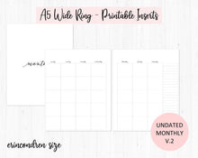 Load image into Gallery viewer, Undated Monthly v2 / A5 Wide Rings / Printable Inserts
